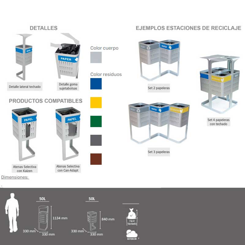 Paperera de reciclatge exterior Atenes 50L